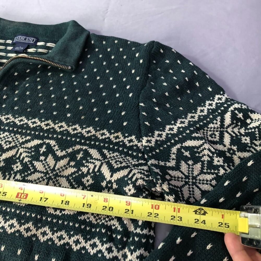 Vintage Nordic Snowflake 1/4 Zip Pullover Sweater Land's End Large Forest Green - Picture 3 of 9